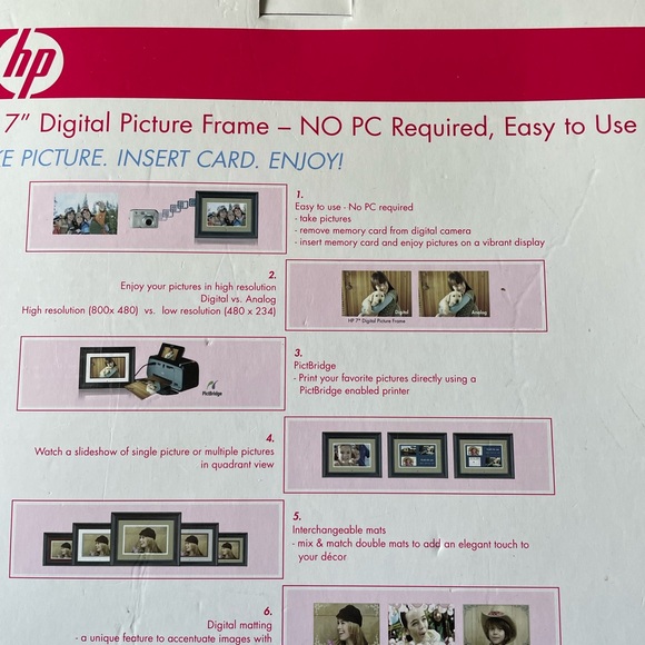 HP 7" Digital Picture Frame Open Box- NEW - Picture 2 of 3